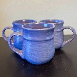 Set of 3 PFALTZGRAFF Stonewash Blue Stonewash Ribbed Mugs ~ Crafted in Mexico